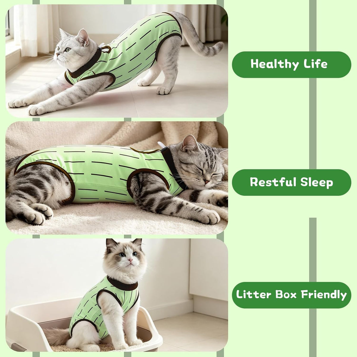 Cat Spay Recovery Suit Female, Cat Onesie for Abdominal Wounds, Green, M