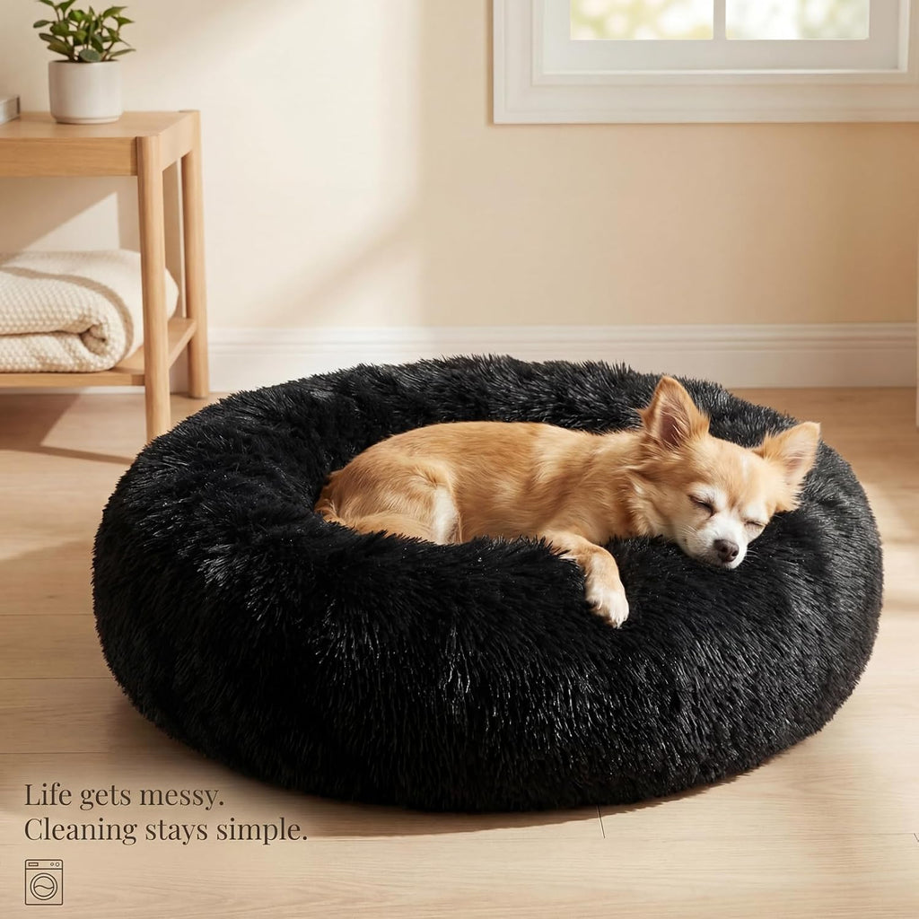 nononfish Puppy Beds for Small Dogs Washable 19" Black Calming and Anxiety Pet Beds Fluffy and Plush Durable Small Dog Bed