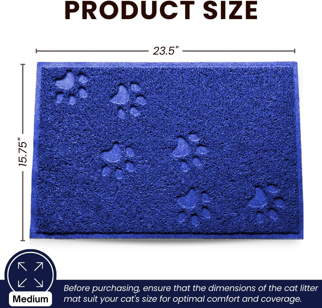 Andalus Medium Cat Litter Mat, Pack of 2 - Waterproof, Non-Slip & Easy to Clean Cat Litter Box Mat for Extra Efficient Pet Litter-Trapping, Blue (23.5” X 15.75”)