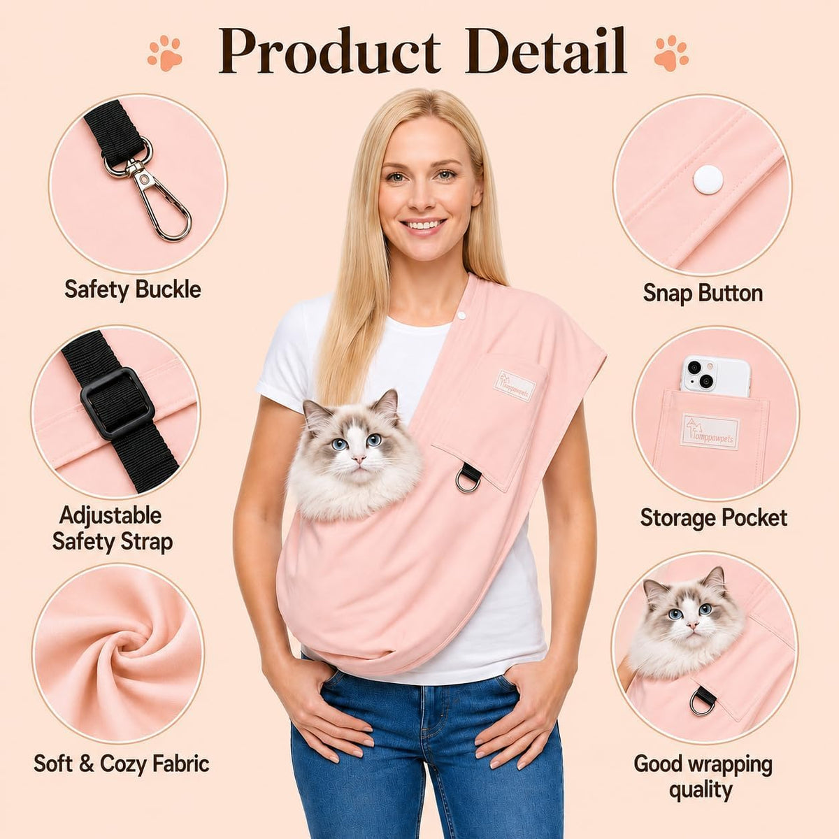 Ice Silk Dog Sling Carrier, Adjustable Safety Strap