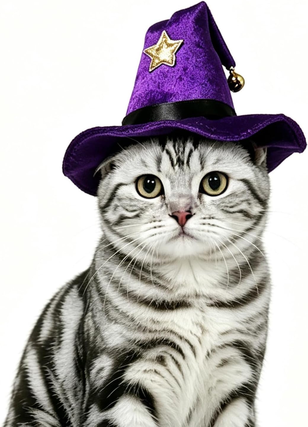 NAMSAN Pet Witch Costume for Cats Small Dogs Rabbits, Halloween Cat Wizard Hat, Small Dog Witch Hat, Halloween Cat Sorcerer Outfit for Holiday Party Cosplay Statue Decoration