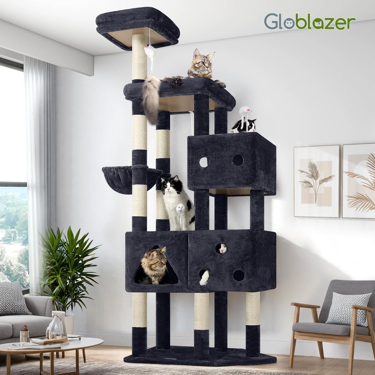 Globlazer Extra Large Cat Tower for Big Cats 20 lbs, 81in, F81, Dark Grey