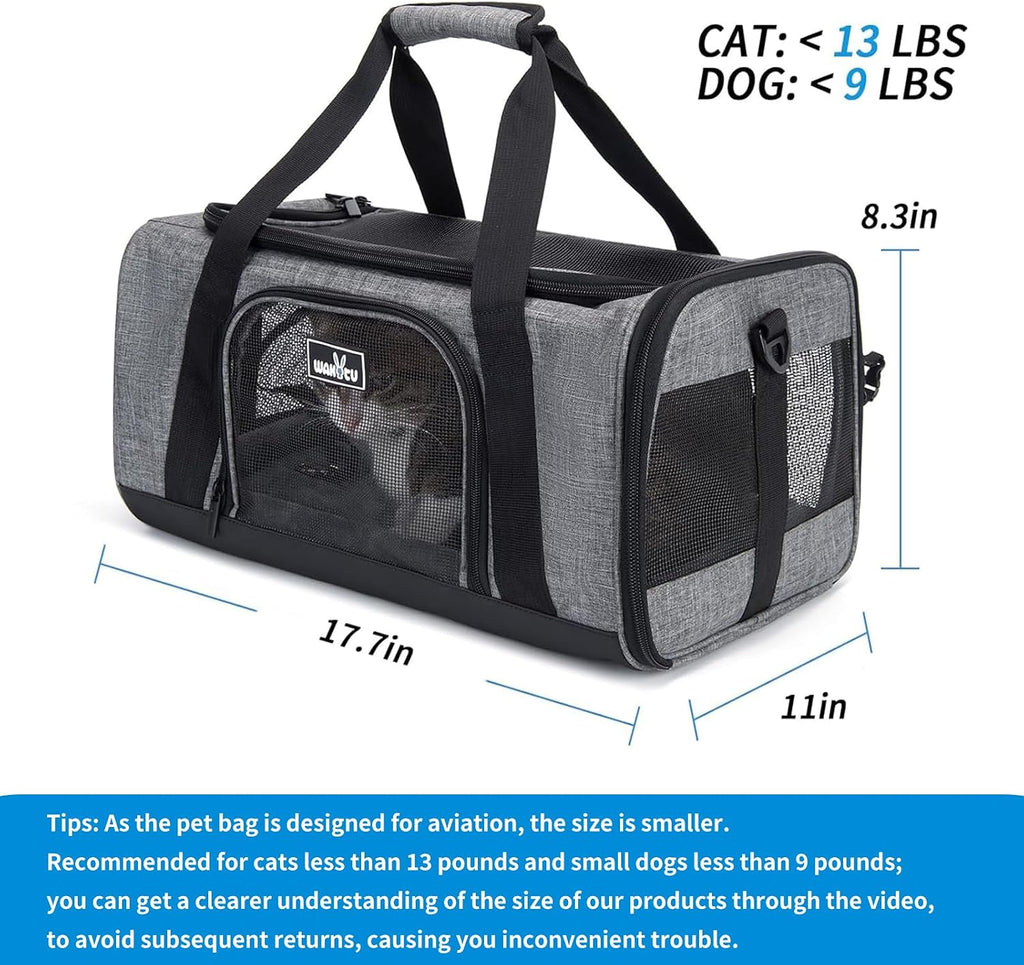 Wakytu TSA & Airline Approved Soft Pet Carrier for Cats/Dogs,17.7x11x8.3