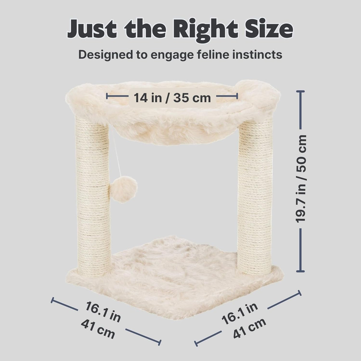 TRIXIE Baza 19.7-in Sisal Cat Tree with Plush Hammock and Toy, Cream