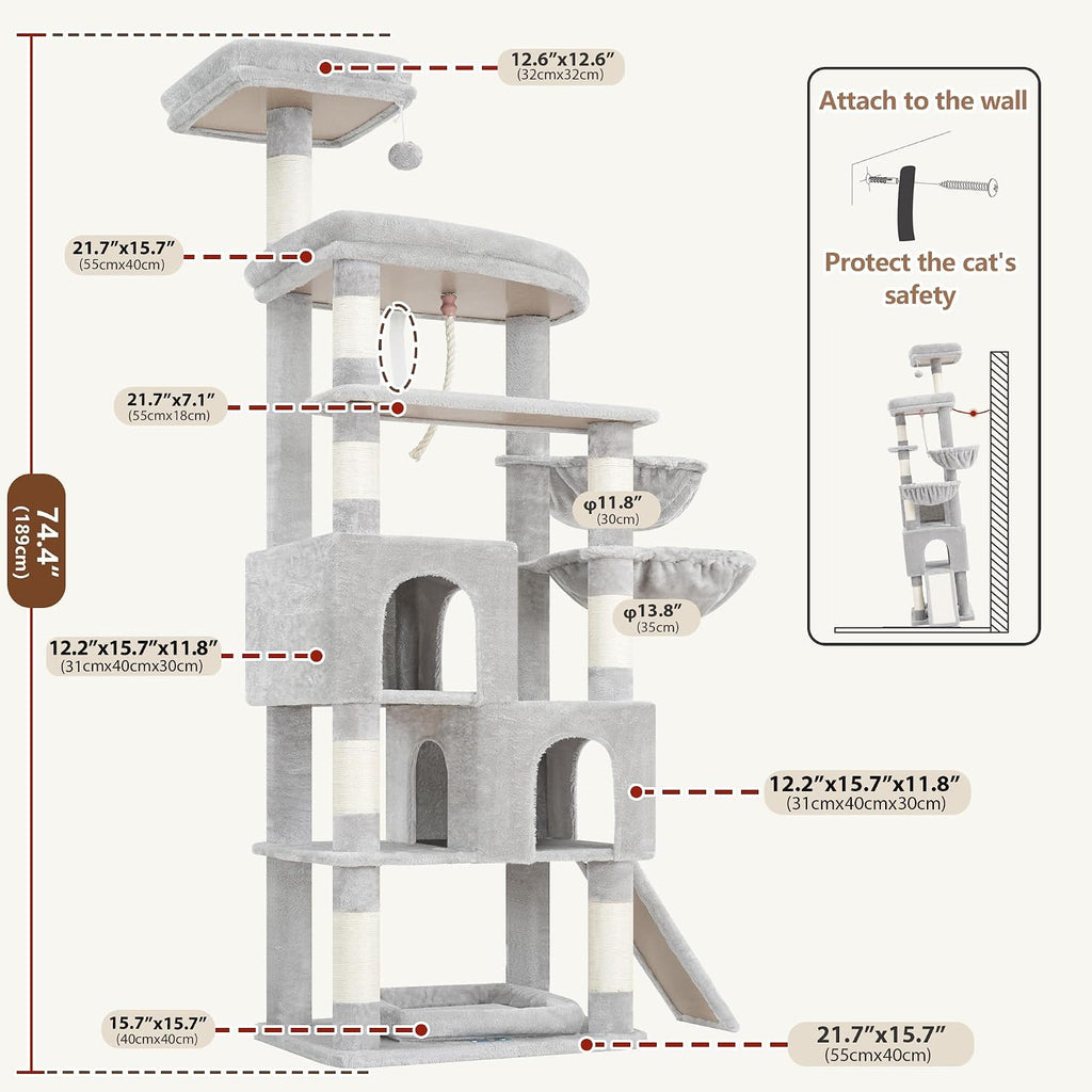 Gitelsnour 74.4'' Cat Tree Tower for Large Cats with Removable Bed, GCT803W