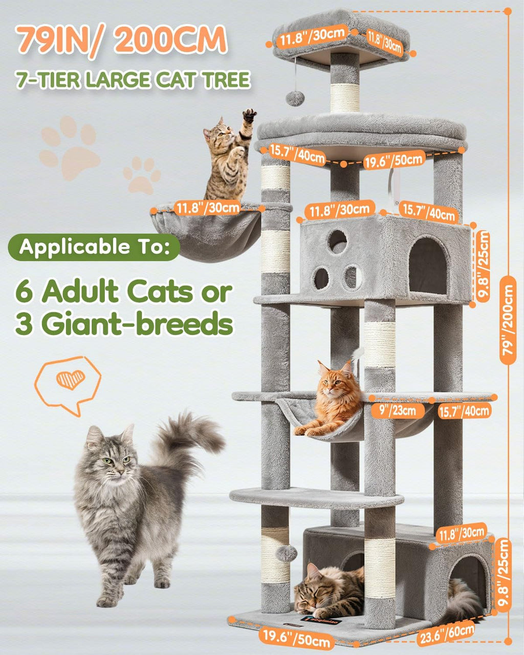 Taoqimiao 79in Cat Tree, Tall Large Cat Tower for Indoor Adult Cats S10W
