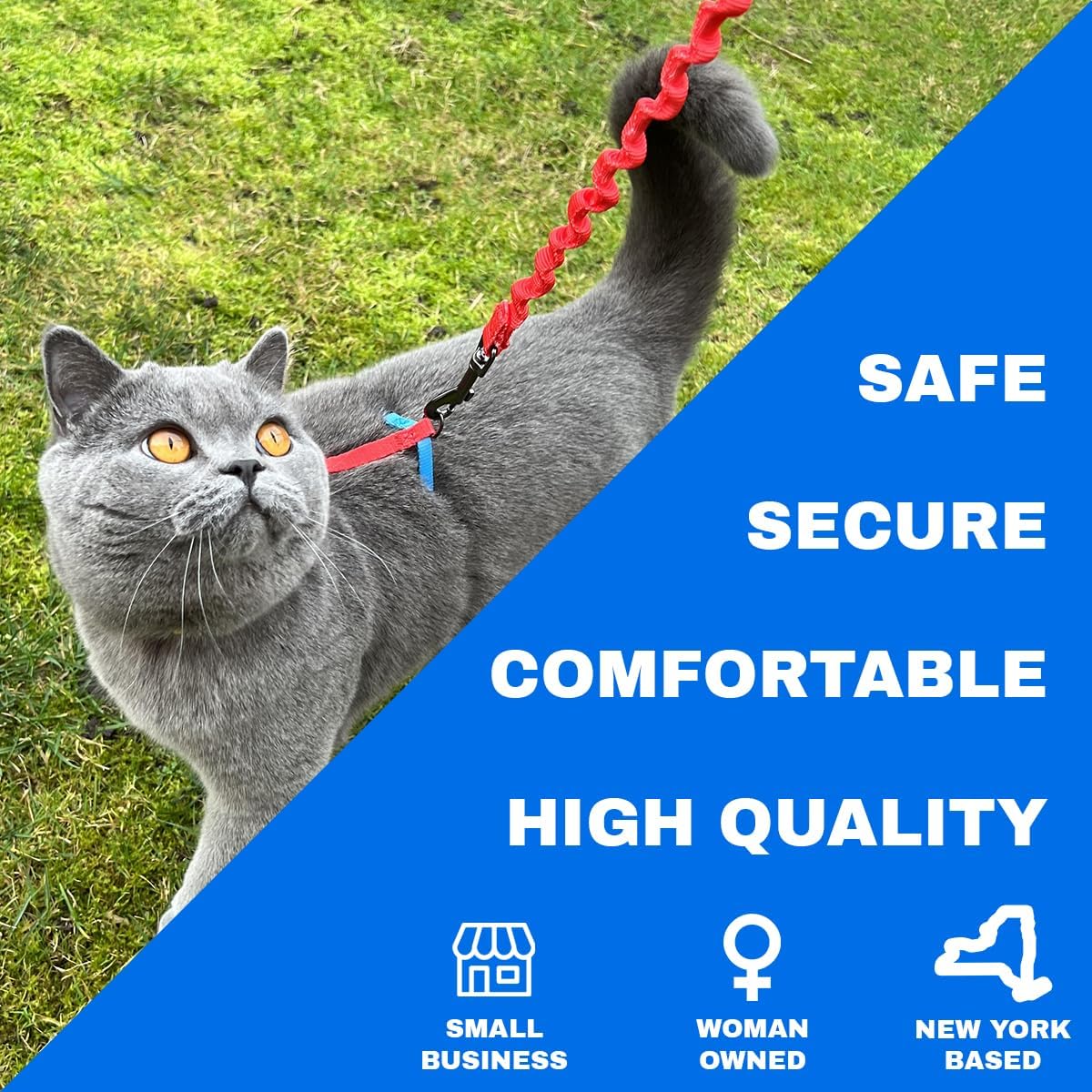 Travel Cat Harness and Bungee Leash Set - 2 in 1 Adjustable Escape Proof Cat Harness & Leash for Small, Medium, Large Cats, Kitten - Safe H-Style Cat Leash Harness for Outdoor Walking (Color Block)