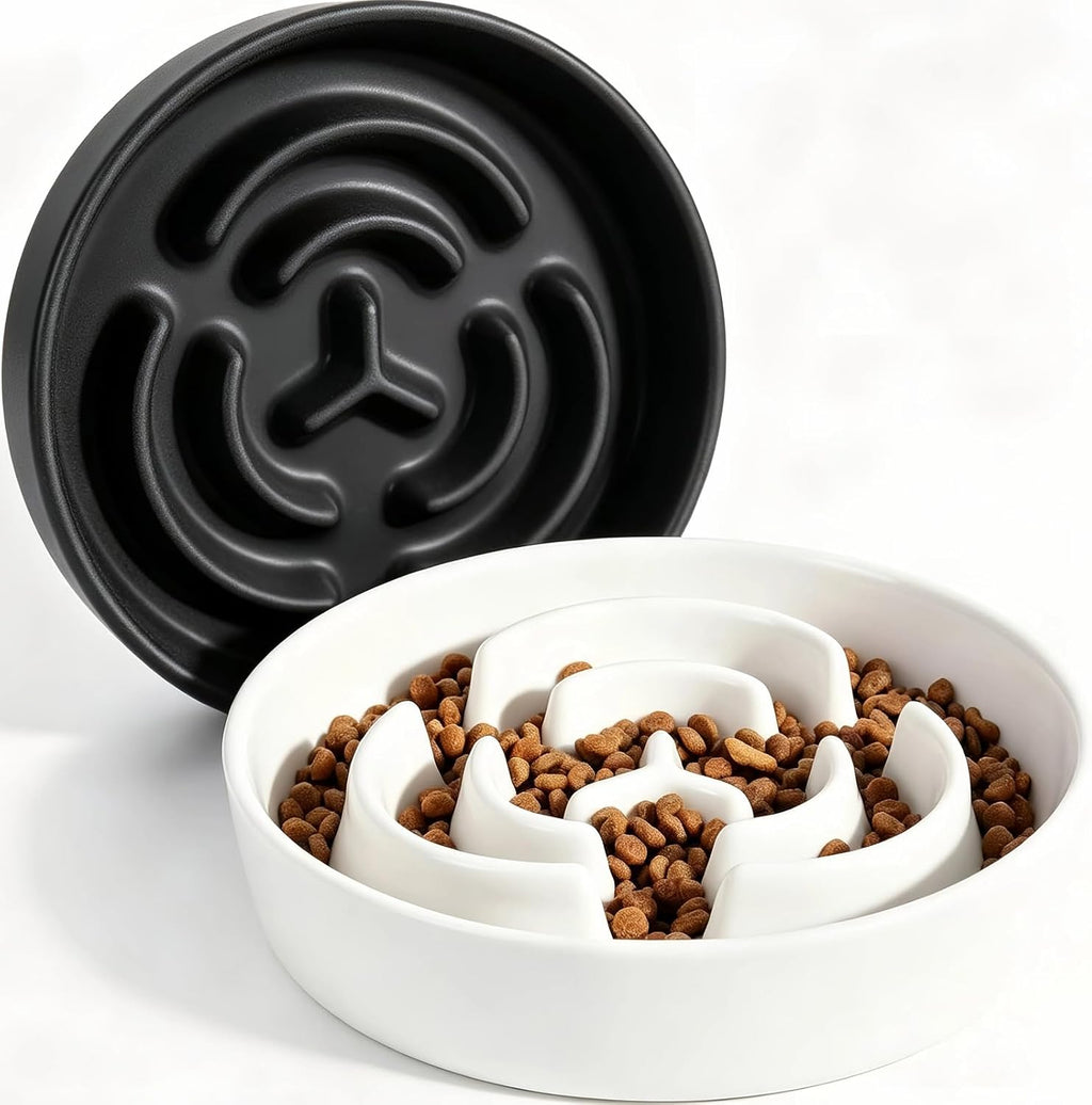 2 Pack Ceramic Slow Feeder Dog Bowls 1.6 Cups for Medium & Small Fast Eater