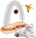 Cat Self Groomer, Cat Grooming Brush Scratcher Massager Arch for Indoor Cats Face Back Scratcher Rubbing Post Corner Brush w/ Kitten Interactive Catnip Ball Track Toy for Chasing Hunting Exercise