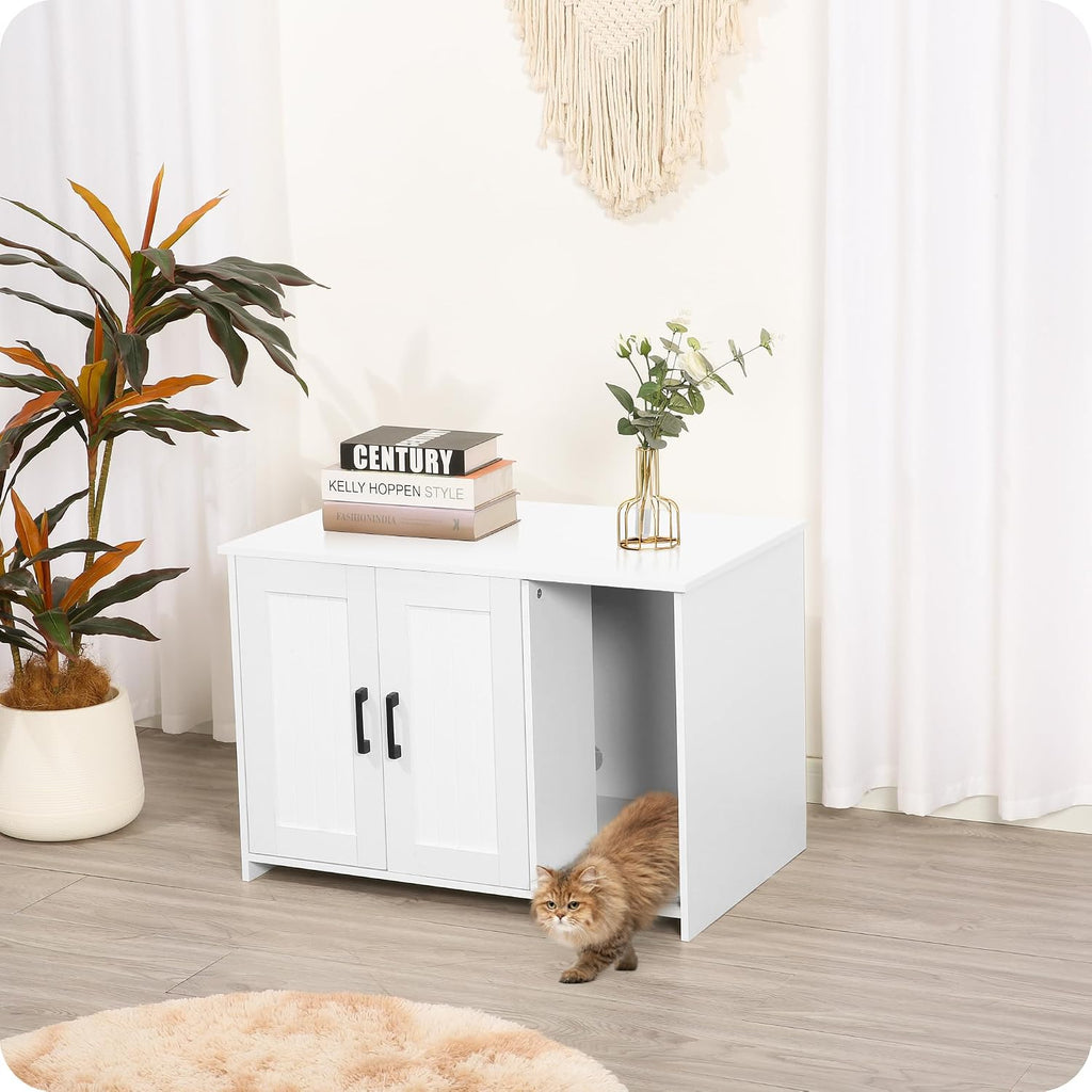 Dwanton Cat Litter Box Enclosure, with Scratching Mat, 31.5" x 19.7"x 21.7"