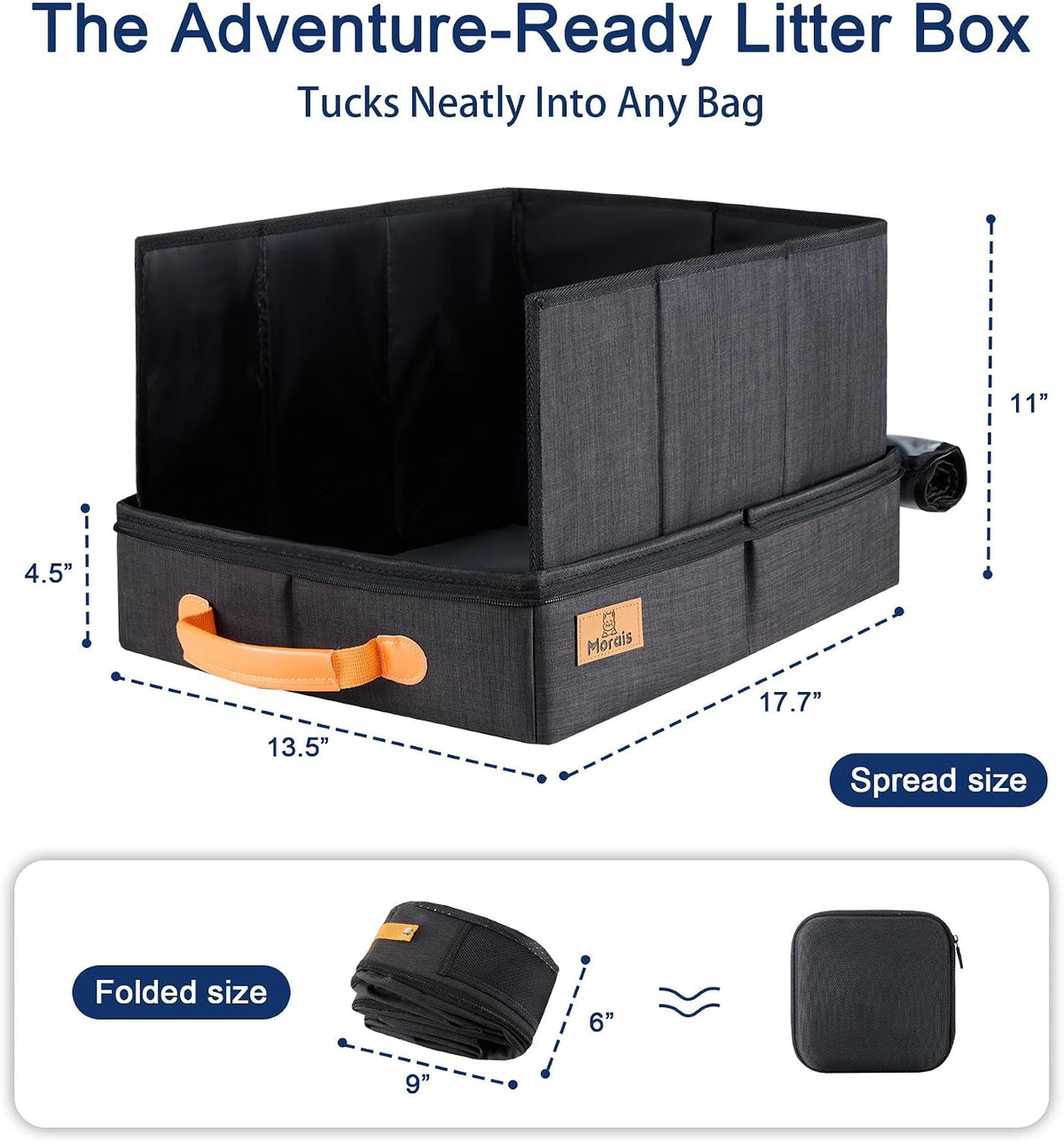 MORAIS Portable Travel Litter Box for Cats, 17.7"×13.5"×11"
