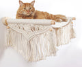 Macrame Cat Wall Shelves & Hammock - Comfy Cat Beds with Window Perch for Indoor Cats, Sleeping & Climbing, Cotton Rope, Natural Wood, Maximum Hold up to 30lb, Beige White