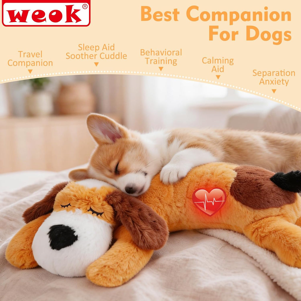 WEOK Heartbeat Puppy for Dogs-for Separation Anxiety Relief, Heartbeat Stuffed Animal Anxiety Calming Behavioral Aid Plush Toy for Dogs Cats Pets