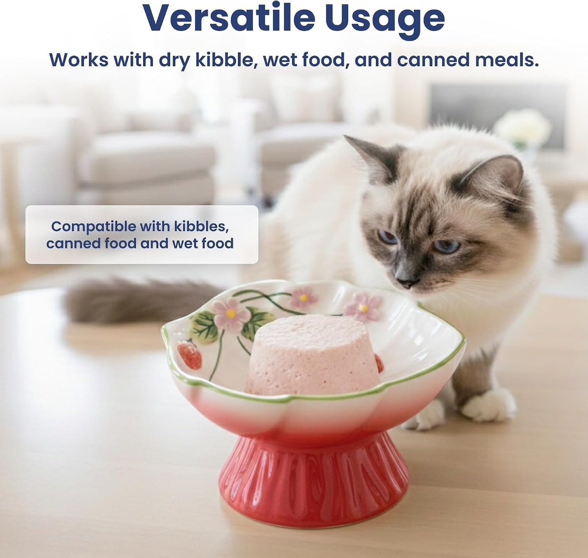Elevated Cat Food Bowl with Strawberry Blooms by PawsPik