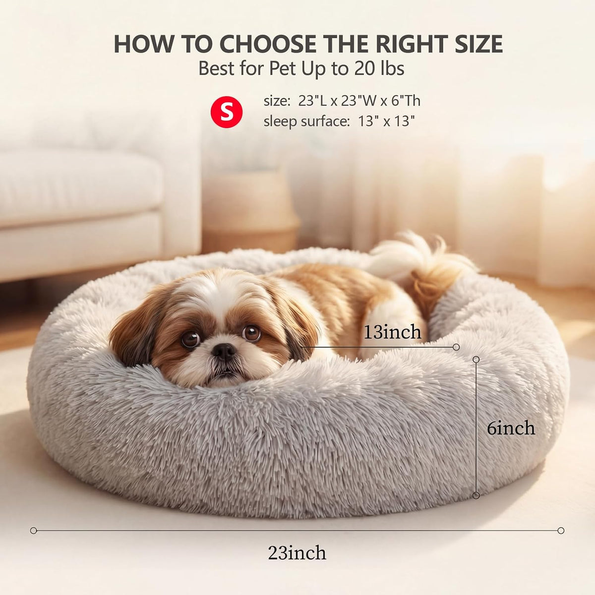 nononfish Comfortable Donut Dog Bed for Small Dogs,Plush Pet Bed