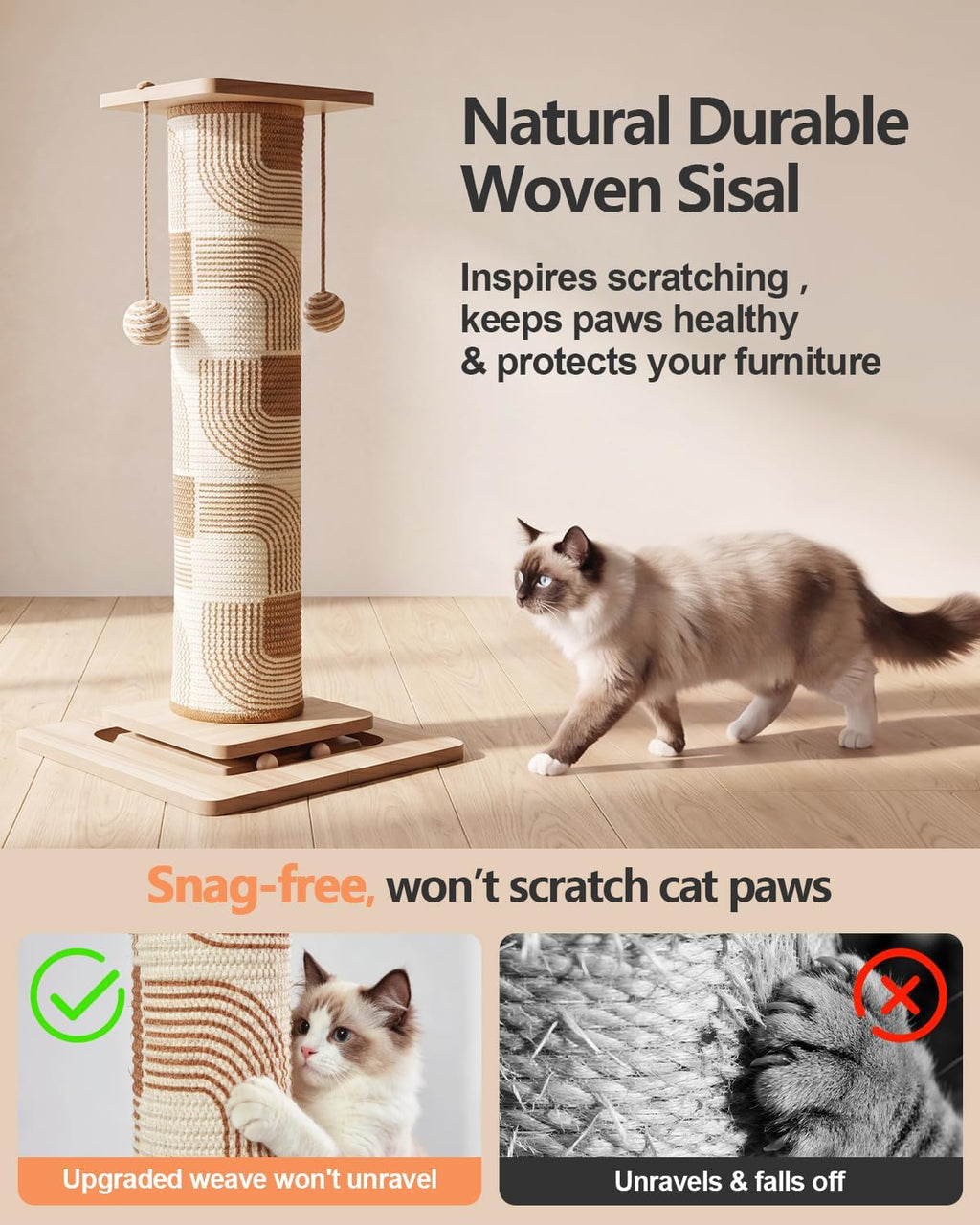 Odoland 31" Tall Large Cat Scratching Post with Replaceable Scratcher Pad