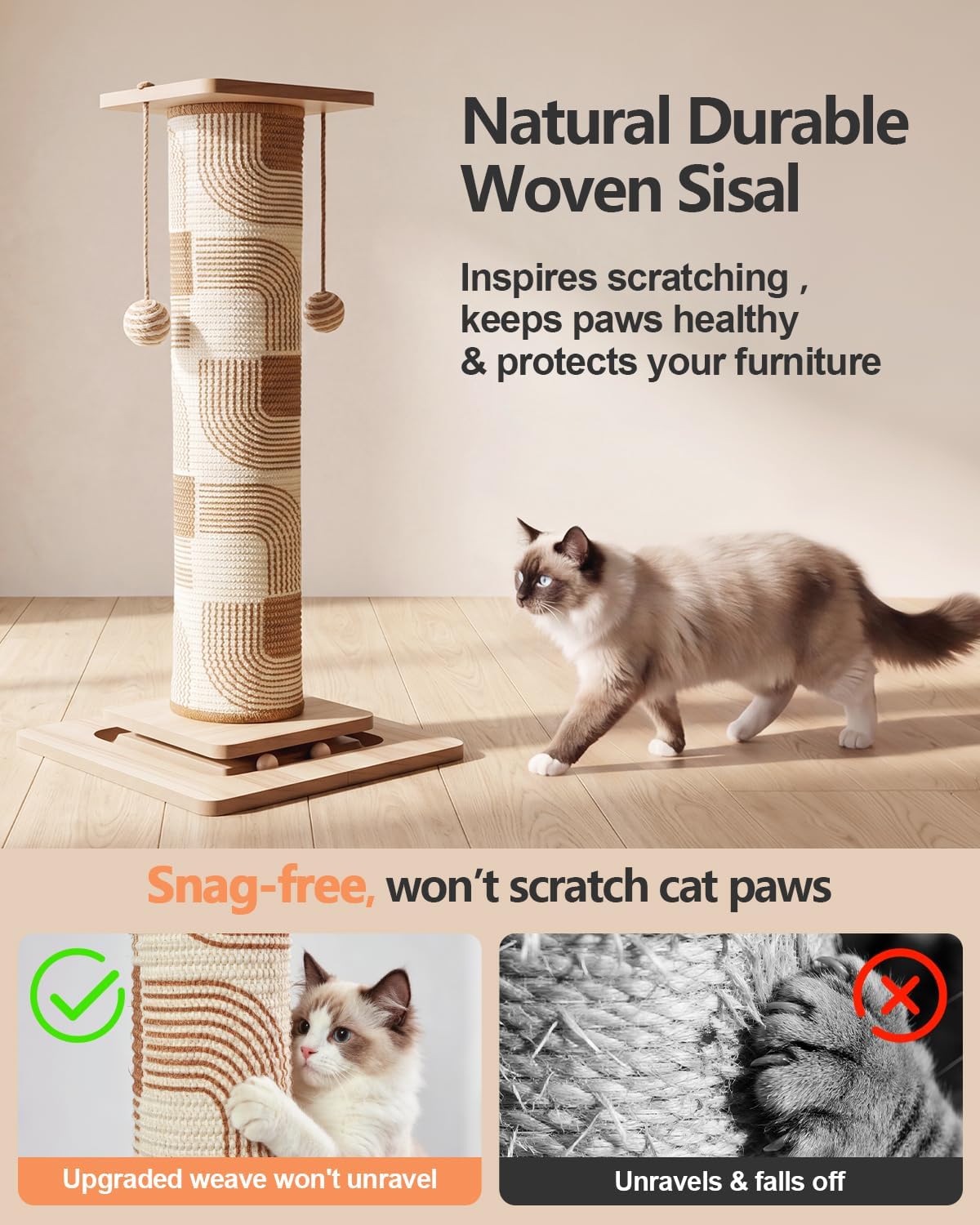 Odoland 31" Tall Large Cat Scratching Post with Replaceable Scratcher Pad