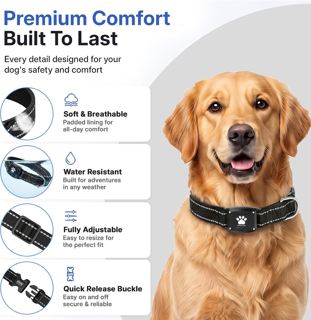 GPS Dog Collar with Tracker, Waterproof, No Monthly Fee, Black, XS