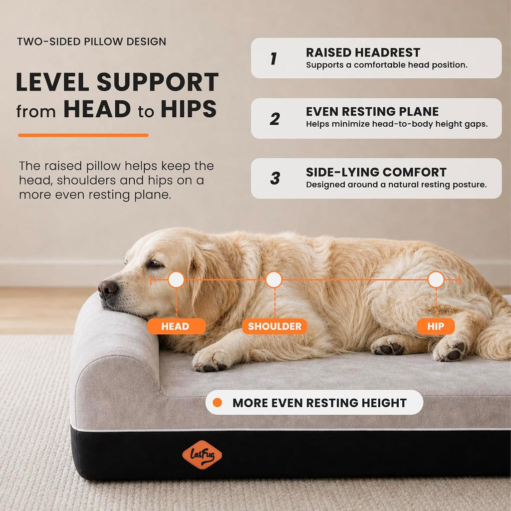 Laifug Orthopedic Dog Bed, Slate Grey 50''x36''x10'', Memory Foam
