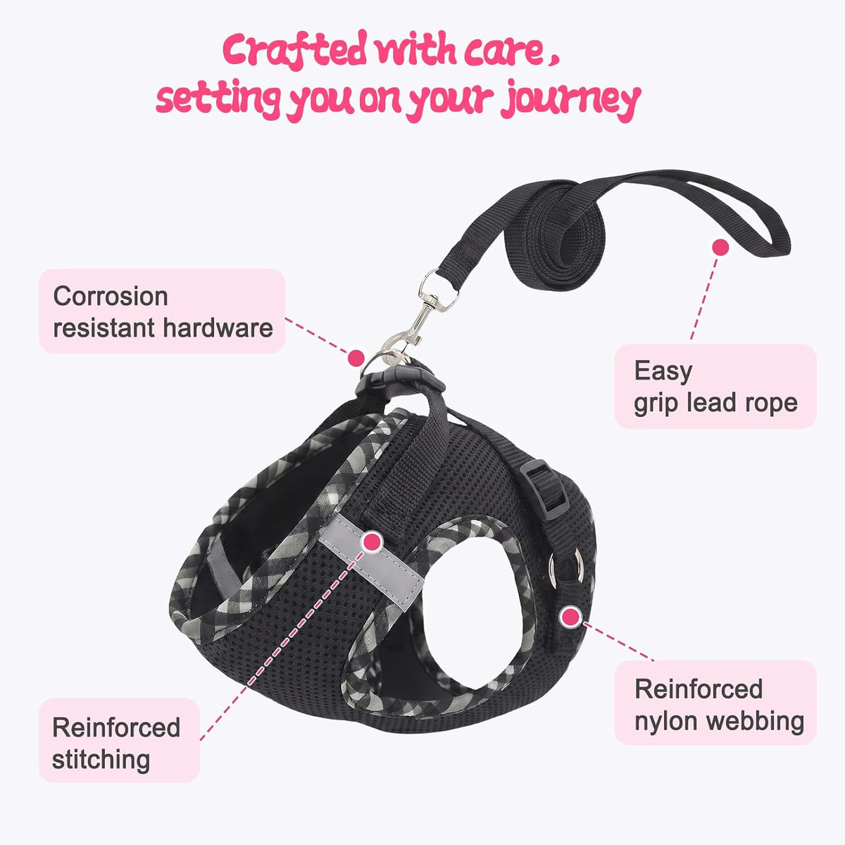 Tensho Cat Harness and Leash Set Escape Proof Vest, Black XS