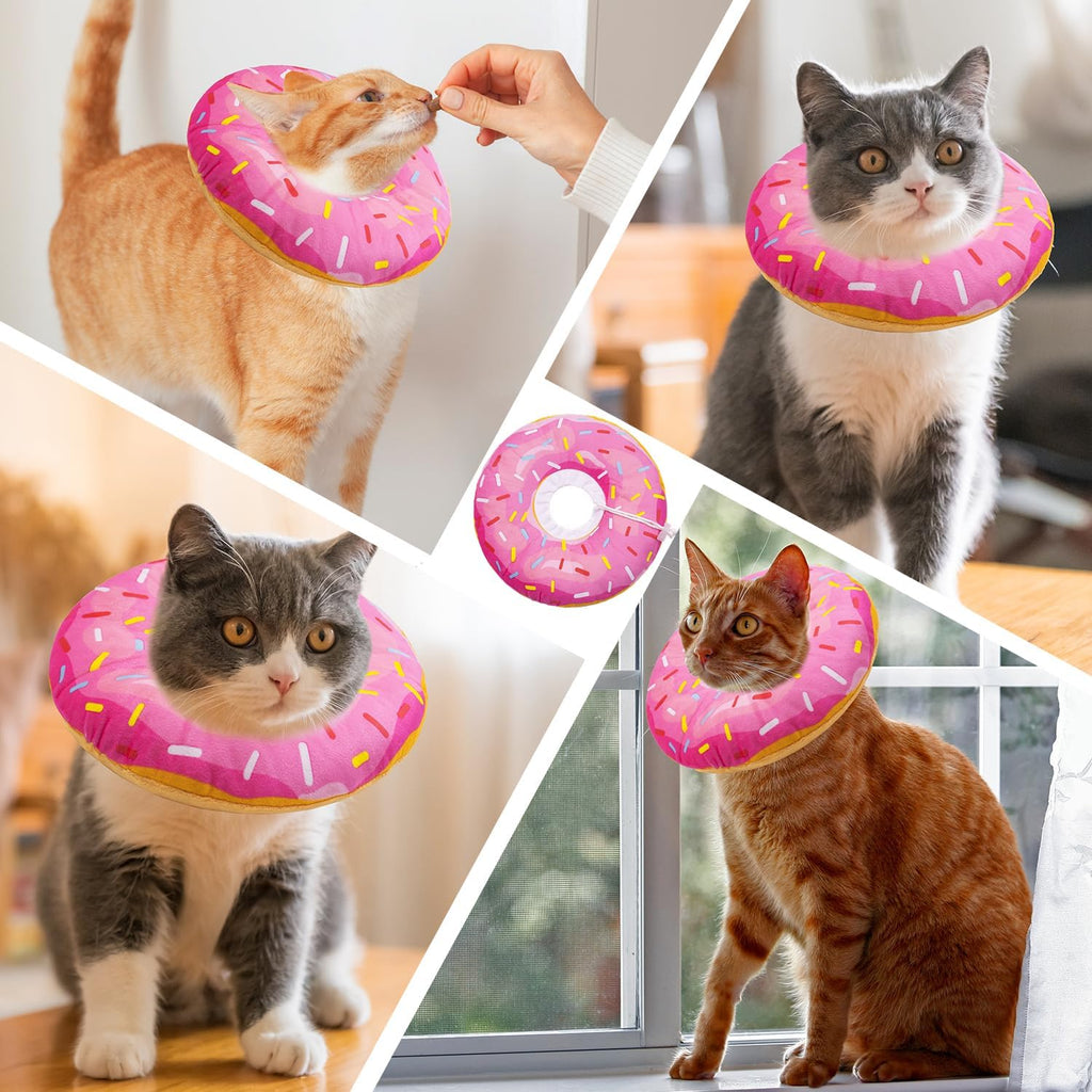 Seyezo Cat Cone Collar Soft, Adjustable Cat Recovery Collars Spay Cones to Stop Licking, Cute Donut E Collar After Surgery, Anti-Lick Recovery Elizabethan Collar for Kittens (Donut Pink, Small)