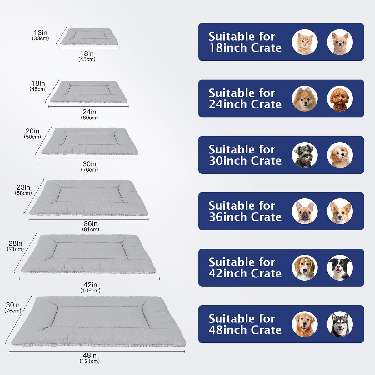 Dog Bed Mat, Crate Pad Reversible,Soft Kennel Washable Crate Mat (Cool and Warm),Pet Sleeping Mattress for Small Medium Dogs XB009 (18''x13'',Corn Velvet Grey)