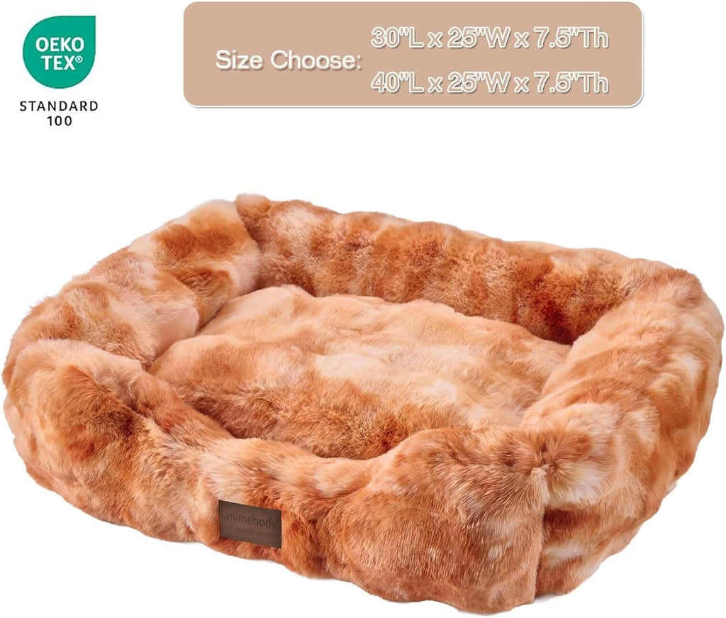 Washable Orthopedic Dog Bed,Rectangle Fleece & Luxury Pet Bed with Removable Zipper Cover & Anti-Slip Bottom,Suitable for Medium Large Dogs,30x25x7.5inches,Tie-dye Burnt Orange