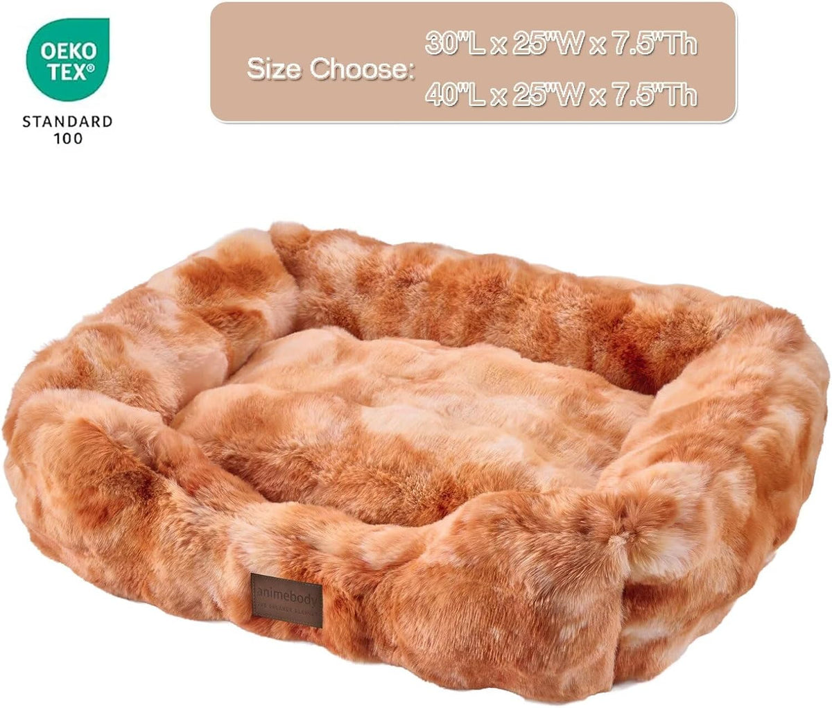 Washable Orthopedic Dog Bed,Rectangle Fleece & Luxury Pet Bed with Removable Zipper Cover & Anti-Slip Bottom,Suitable for Medium Large Dogs,30x25x7.5inches,Tie-dye Burnt Orange