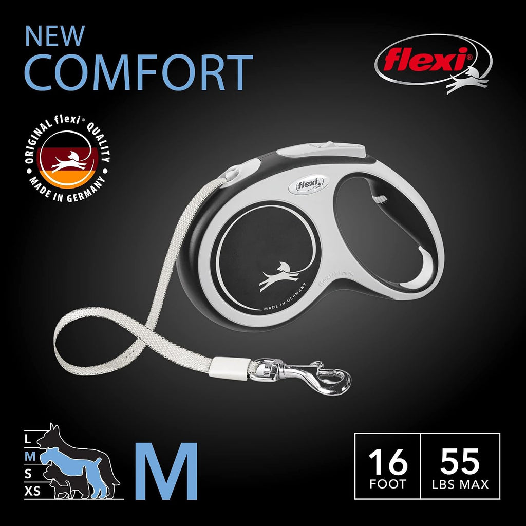 FLEXI® Comfort Tape Retractable Dog Leash, Medium, 16 ft - Grey/Black