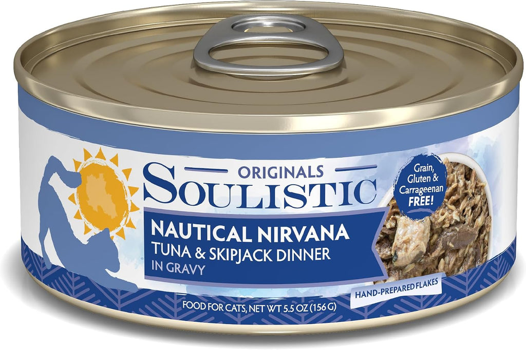 Soulistic Originals Wet Cat Food, Nautical Nirvana Tuna and Skipjack Dinner in Gravy, 5.5oz Can, Pack of 8