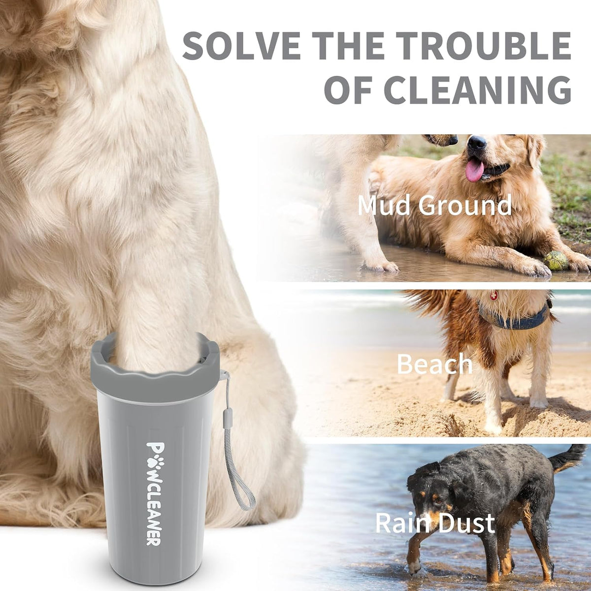 Professional 7 in 1 Dog Paw Cleaner for Dogs & Cats - Includes 1 Portable Paw Washer, 1 Bath Brush, 2 Dog Toothbrushes and 3 Absorbent Towels Note: Fits Paws 2.5 to 3.5 Inches Wide (Large, Grey)