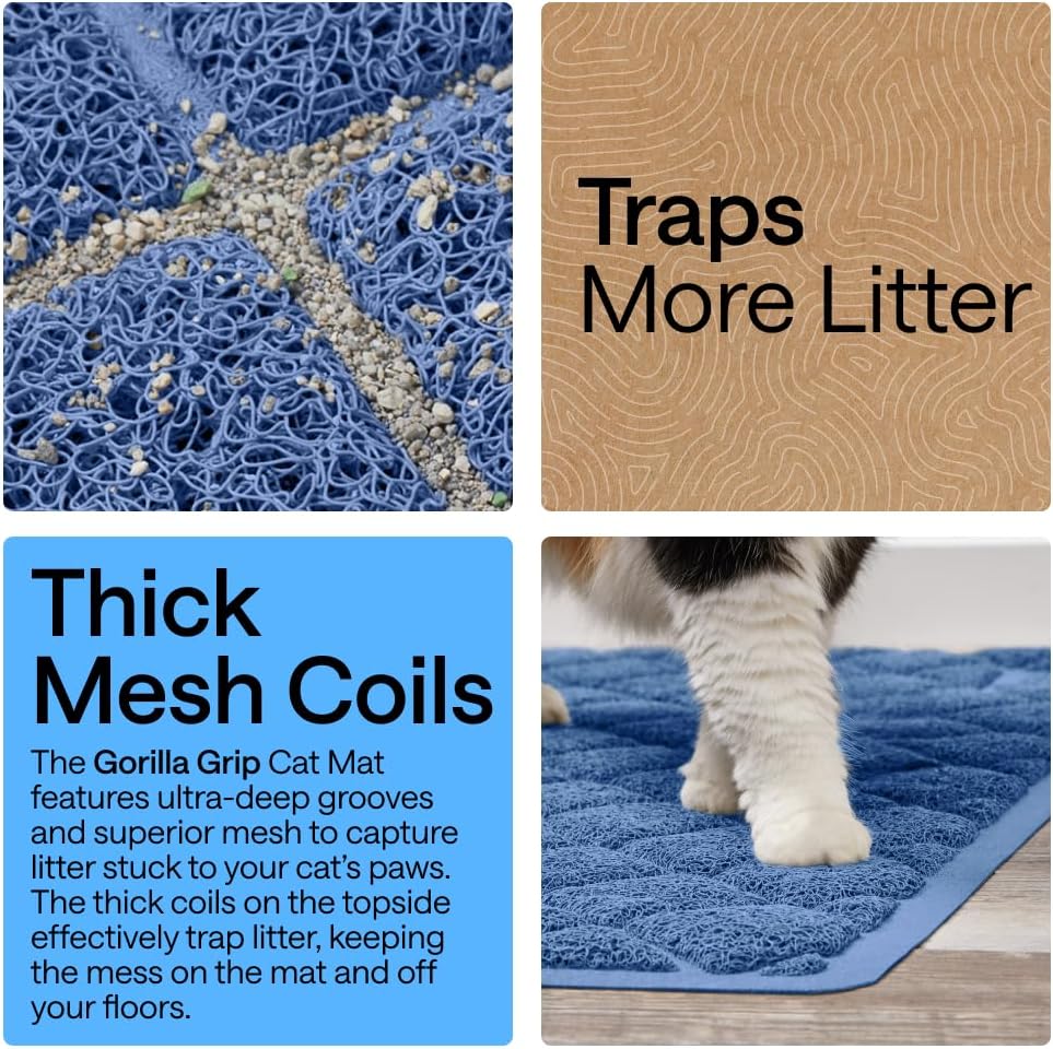 GORILLA GRIP Cat Litter Mat, Coiled Mesh Trapping Mats, 24x17 Navy
