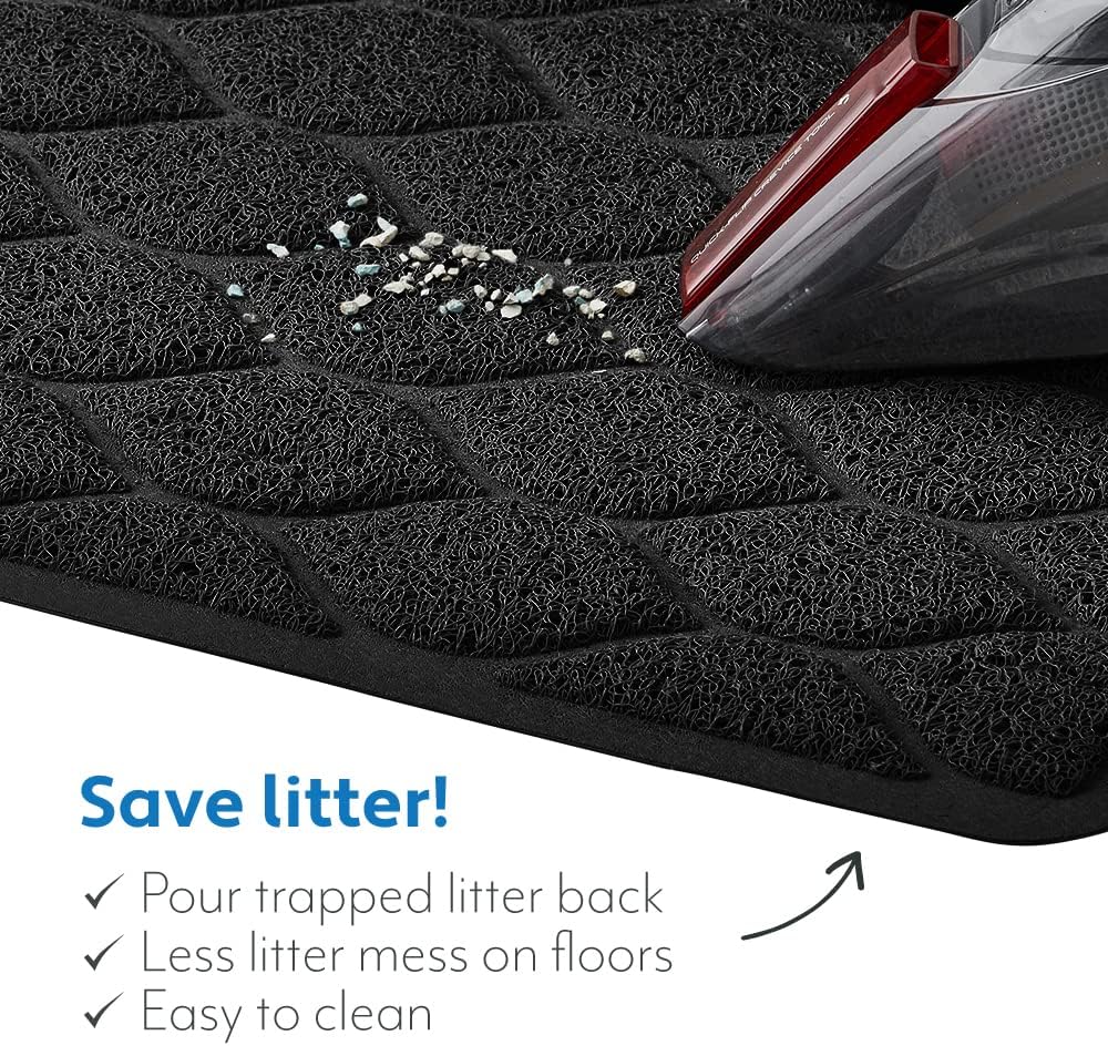 MIGHTY MONKEY Waterproof Cat Litter Box Mat, BPA Free, 24x17 Black | Easy Clean Floors, Textured Backing, Soft on Sensitive Kitty Paws, Cats Accessories, Less Waste, Stays in Place