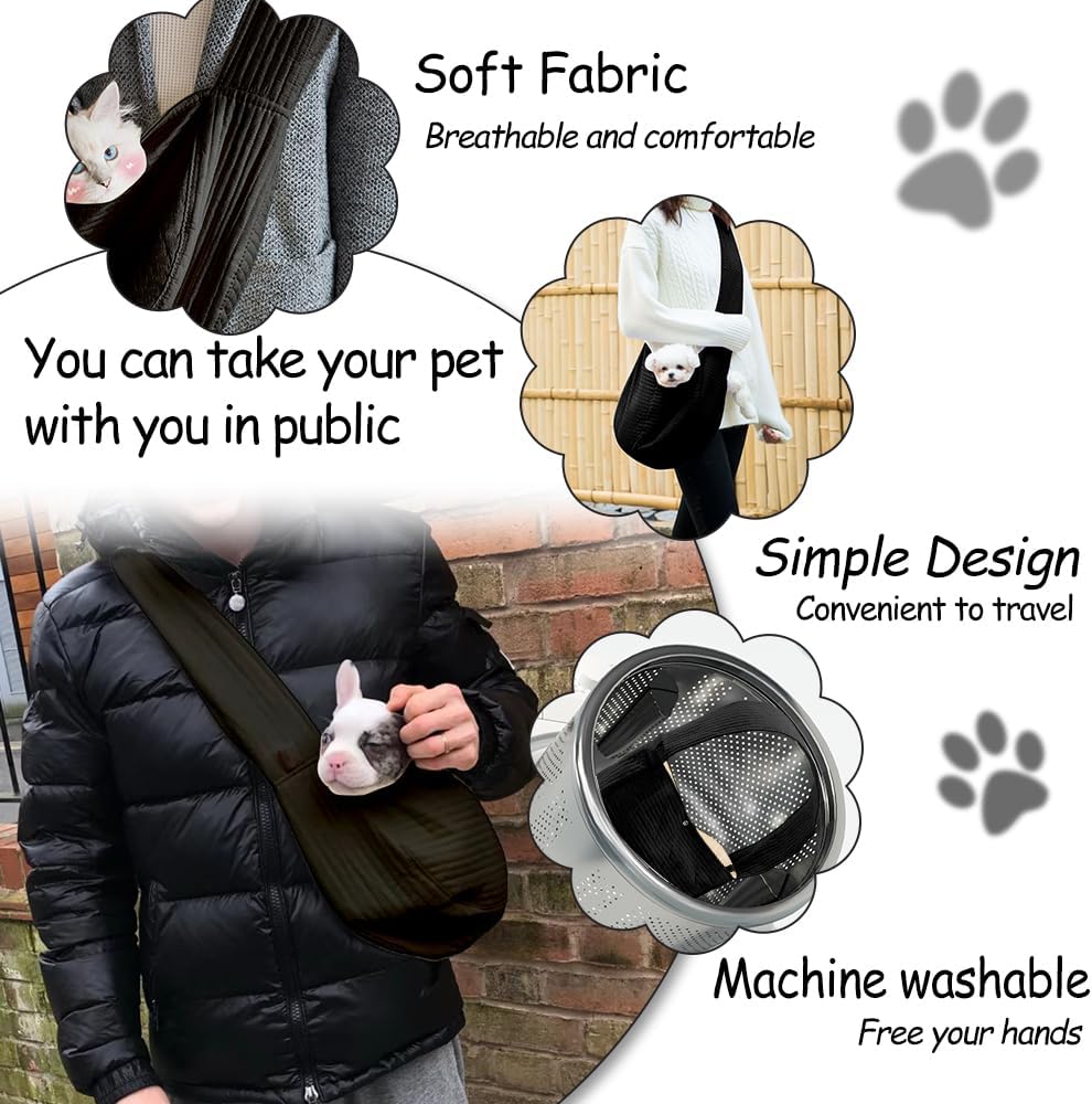 NATUYA Small Dog Carrier Sling Cat Sling for Outdoor, Black, Canvas