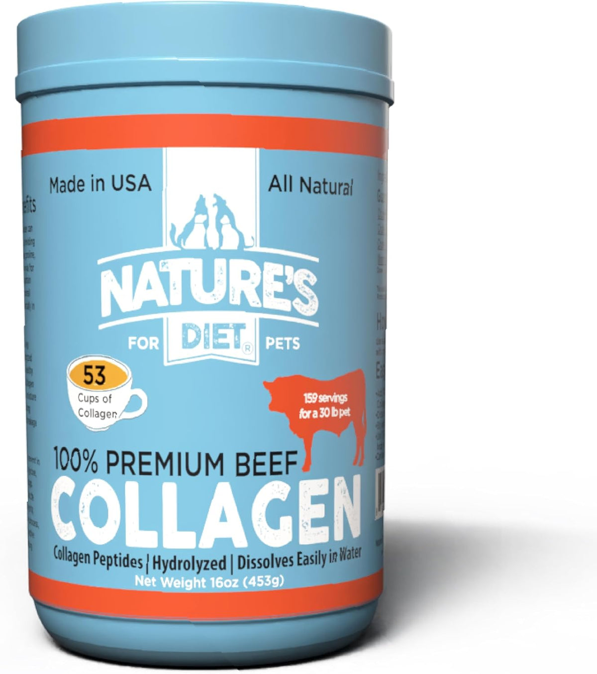Nature's Diet Beef Collagen Peptides Type 1 for Dogs & Cats, Joint, Digestion & Skin Health Support, Premium Human Grade, Grass fed