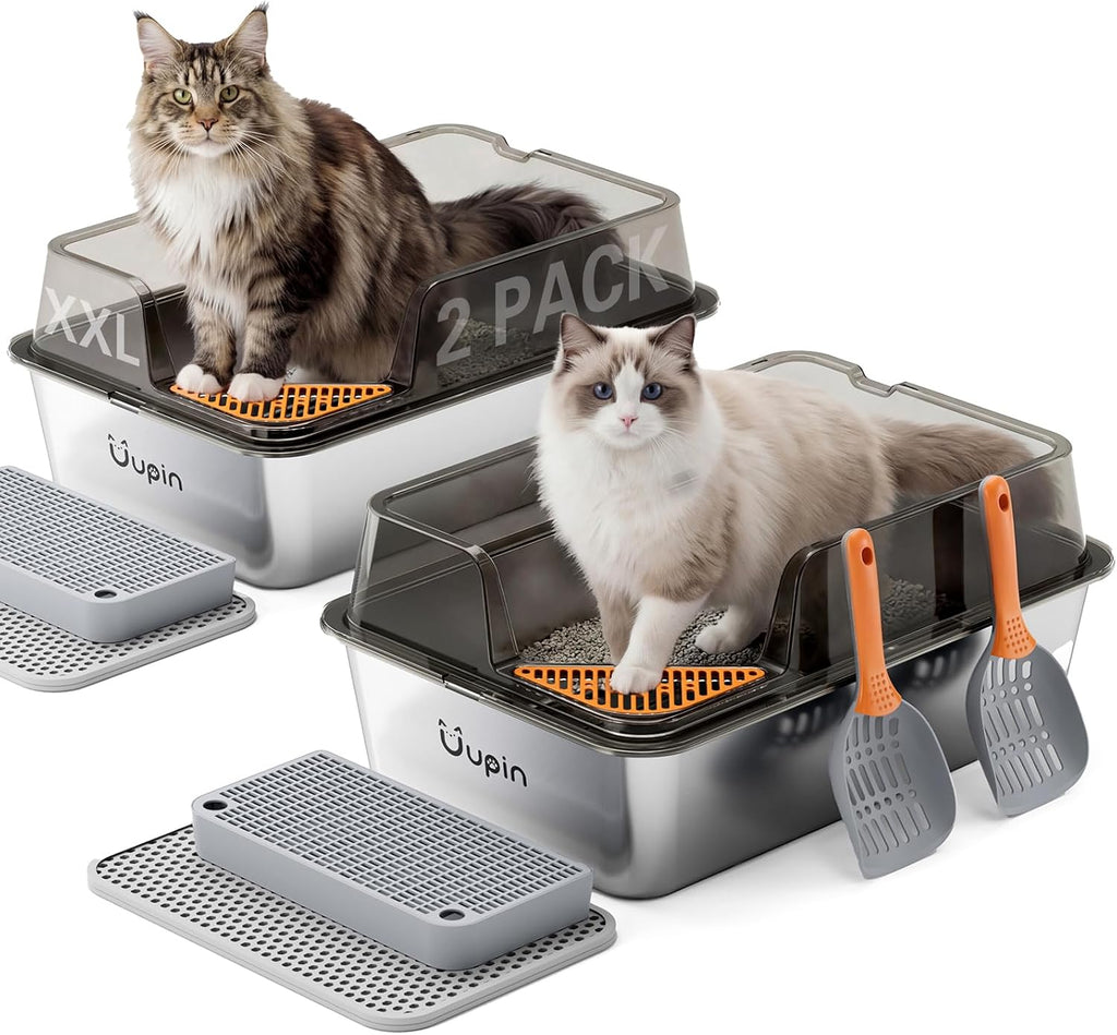 2 Pack Stainless Steel Litter Box - XXL Cat Litter Box