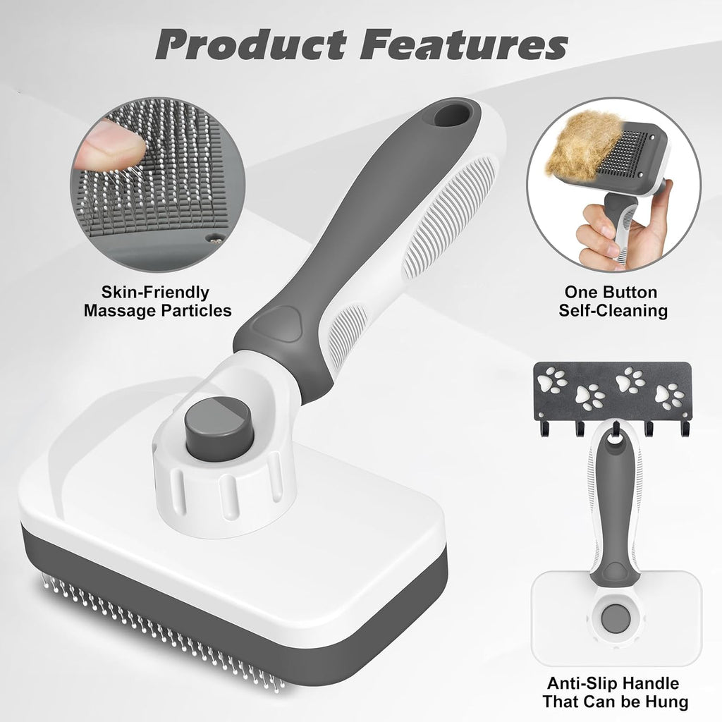 3PCS Cat Grooming Supplies, Cat Brush & Nail Clipper/Trimmer & Flea Comb for Shedding Indoor Cats Essentials Stuff Accessories (Grey)