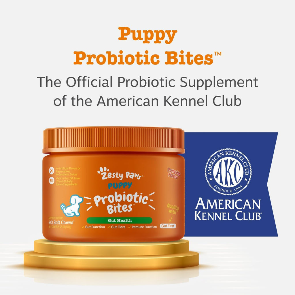 Zesty Paws Puppy Probiotics Bites - Gut Health for Dogs, Pumpkin, 90 Ct