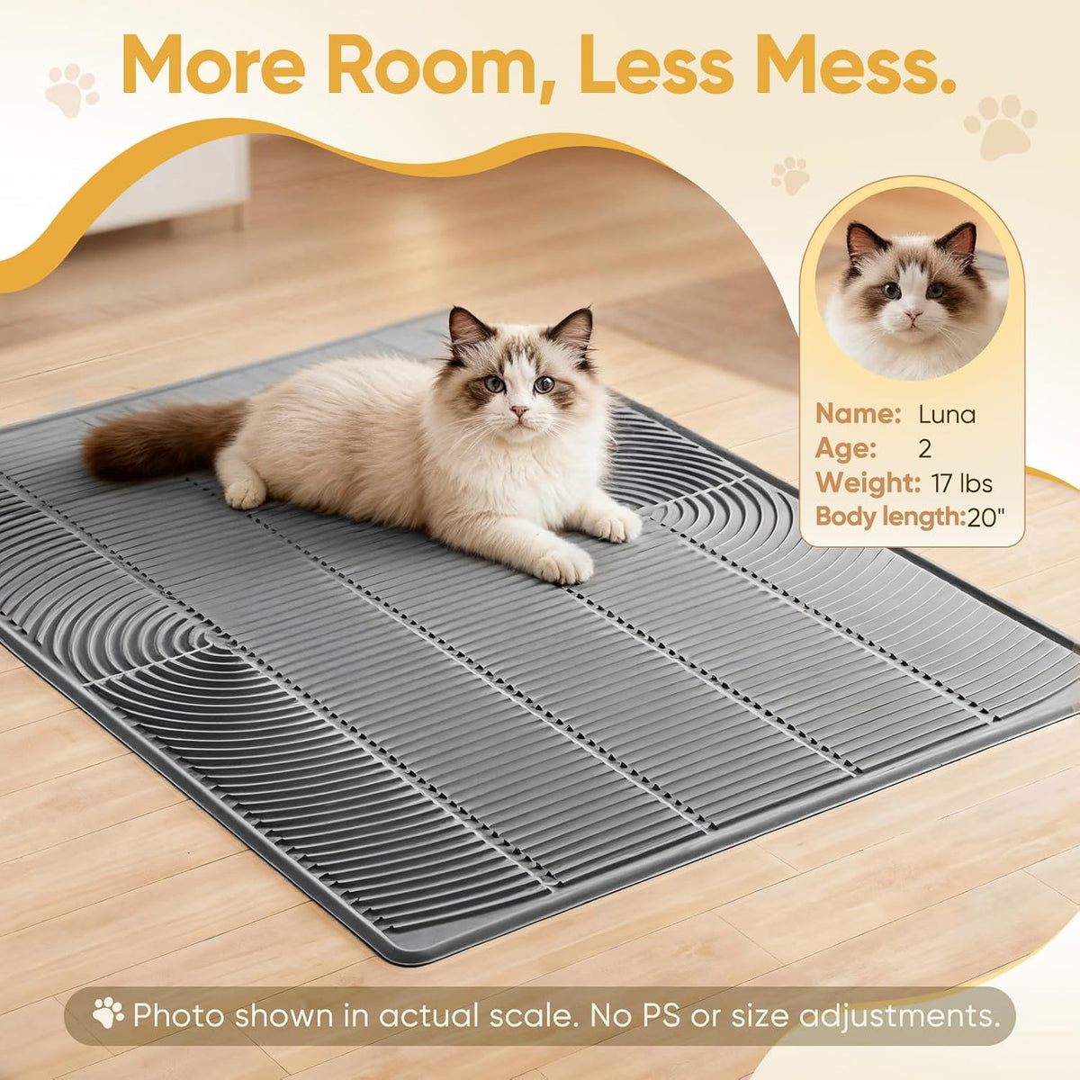 TRZZ XXL Cat Litter Mat, Large Silicone Waterproof Mat, Light Gray