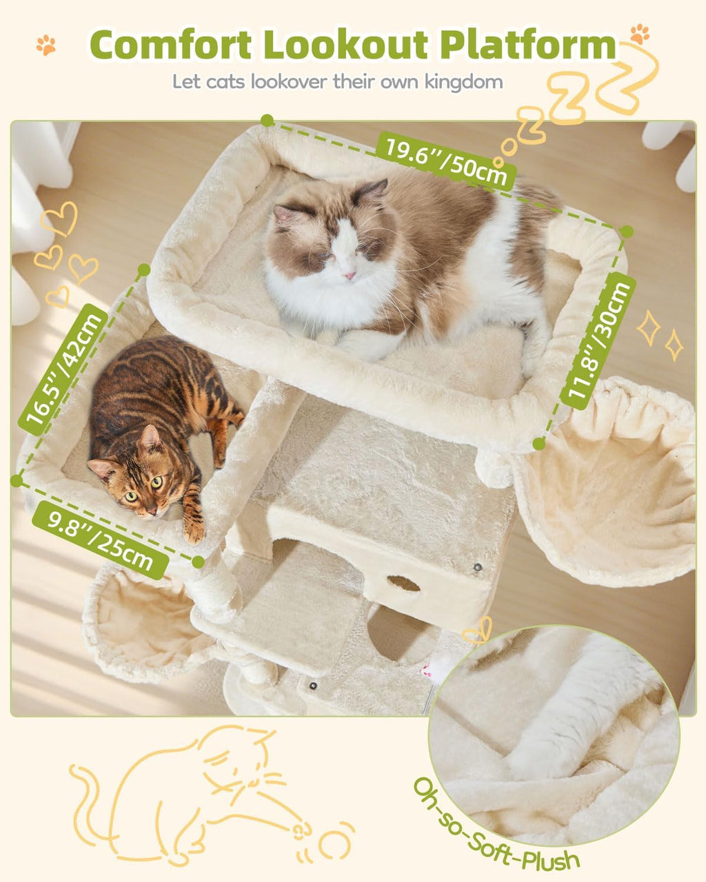 Taoqimiao 76in Cat Tree, Tall Sturdy Cat Tower for Large Indoor Cats MS046M