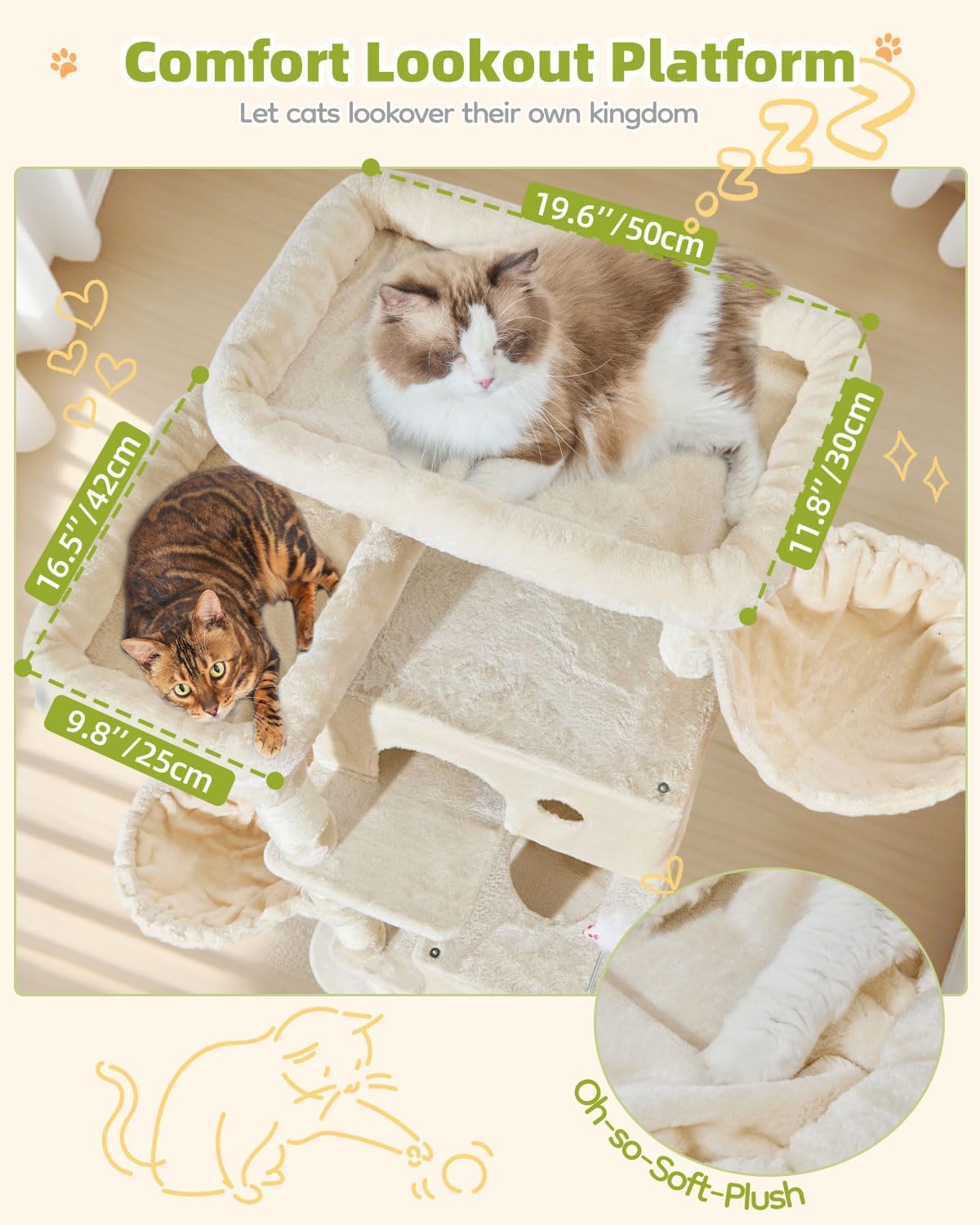 Taoqimiao 76in Cat Tree, Tall Sturdy Cat Tower for Large Indoor Cats MS046M