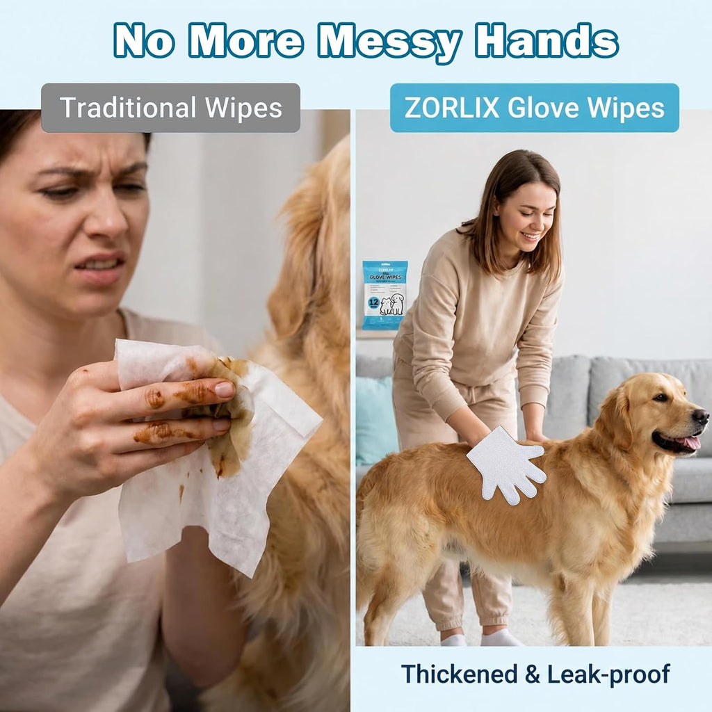 60Pcs Hypoallergenic Pet Glove Wipes for Dogs & Cats