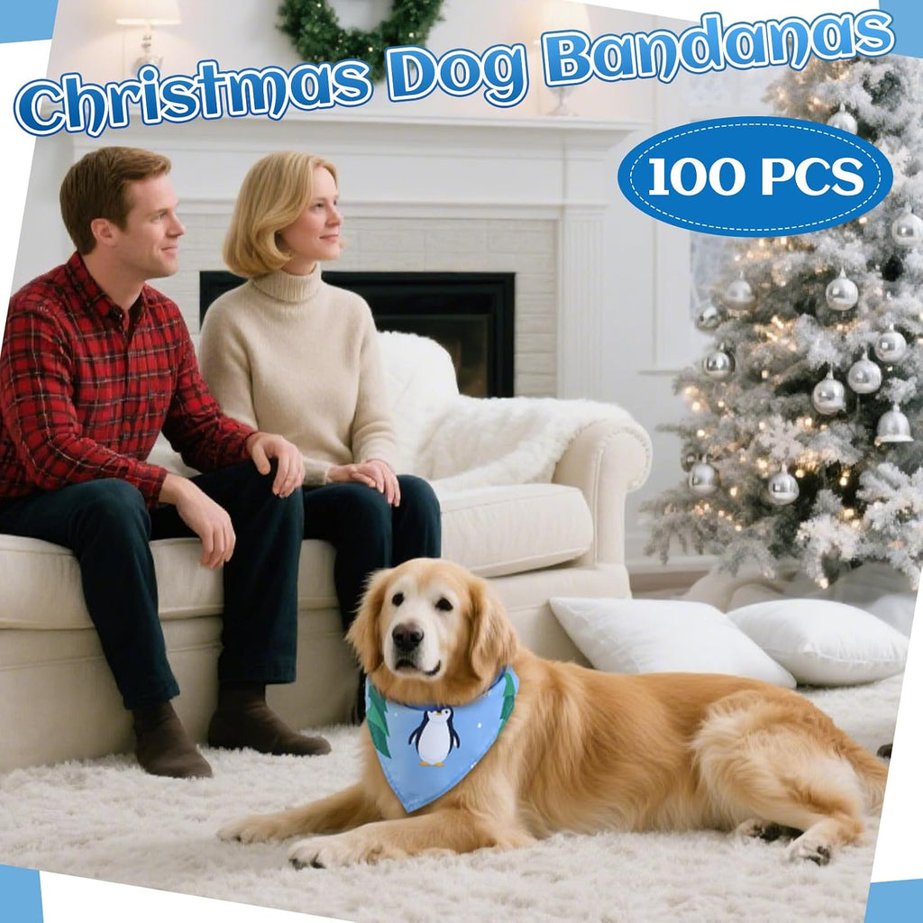 Huhumy 100 Pcs Winter Dog Bandanas Bulk Snowflake Bandanas for Dogs