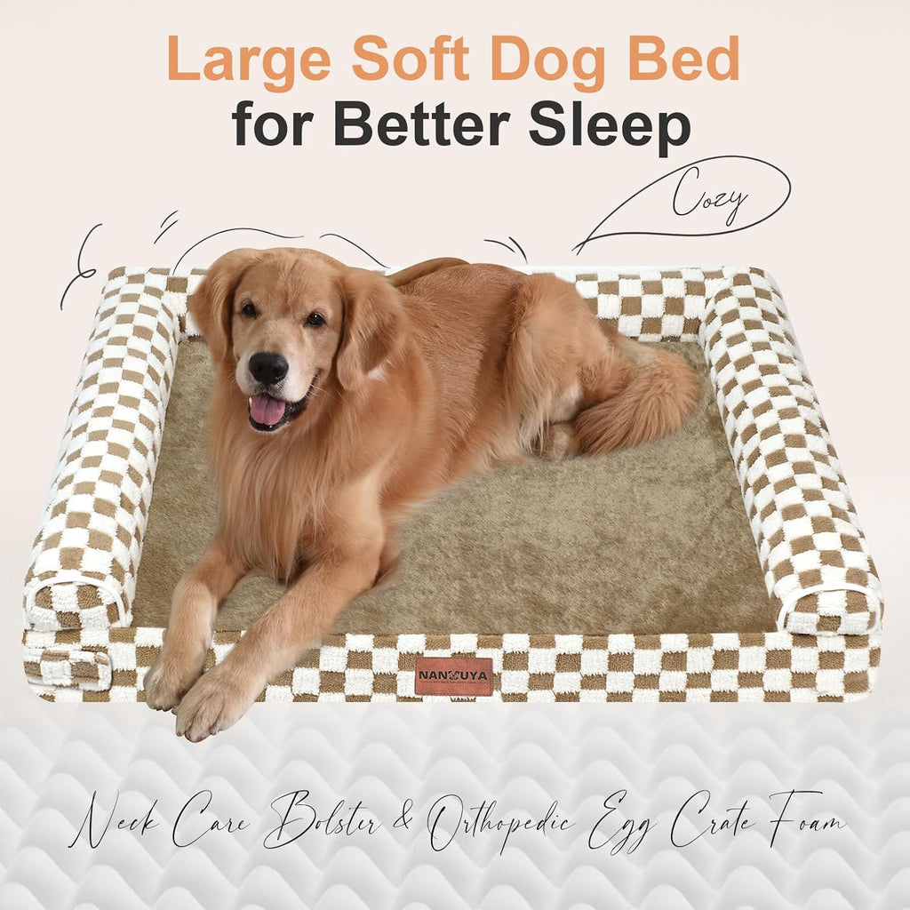 NANUYA Orthopedic Dog Bed for X-Large Dogs, 40 x 32 Inch, Brown Grid