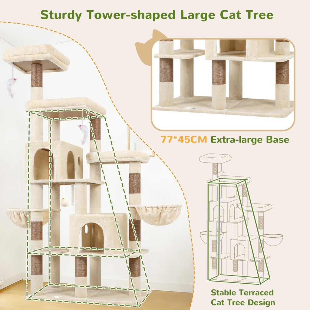 Globlazer 74in Large Sturdy Cat Tree for Large Cats, F74F, Beige