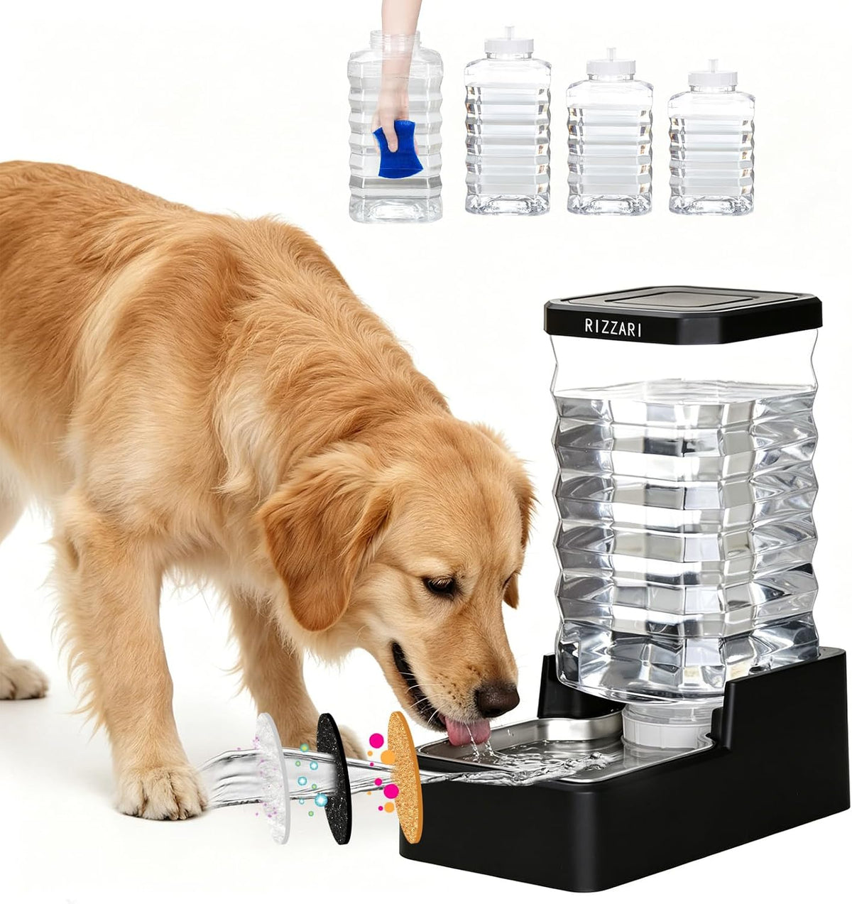 RIZZARI 2.64 Gallon Dog Water Bowl Dispenser:Large for Multiple Dogs