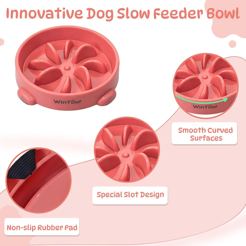WinTour Slow Feeder Dog Bowls for Small Medium Pets, Round PP Dish, 1 Pack