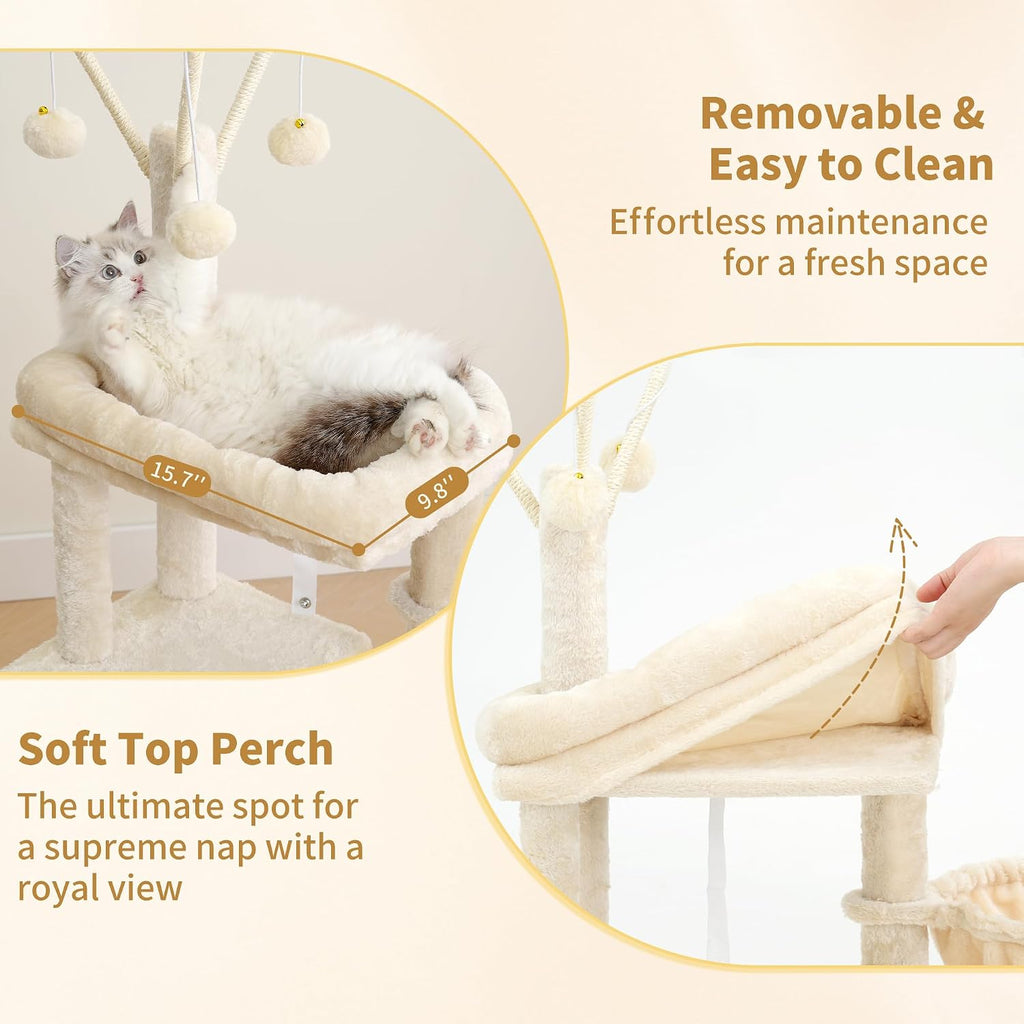 Heybly Cat Tree, 45.3" Cat Tower for Indoor Cats with Large Perch HCT202SM