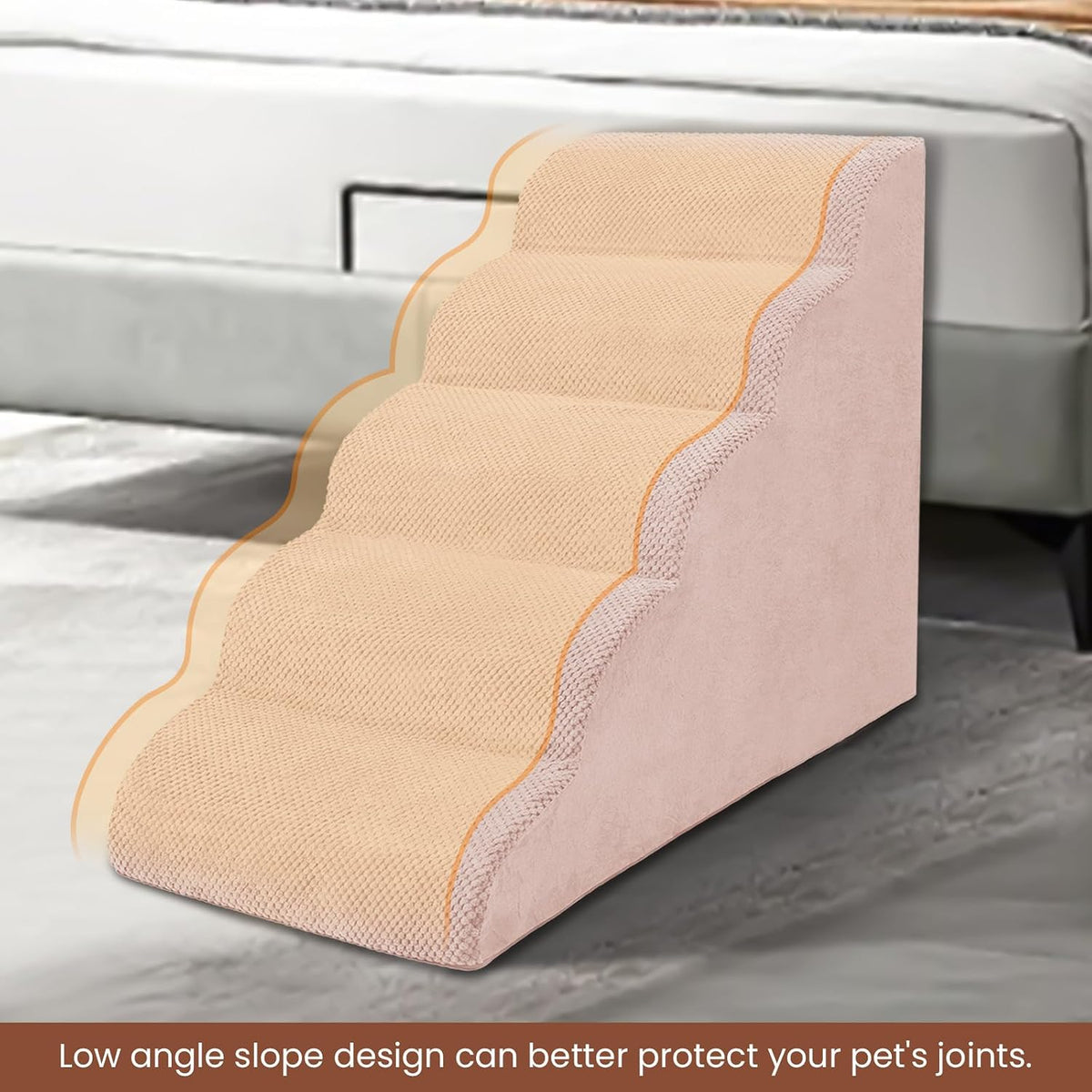 5 Steps Dog Stairs for Bed, 24" Dog Steps for High Bed, High Density Pet Steps for Small Dogs, Extra Wide Non-Slip Dogs Ramp for Injured, Older Pets, Small Cats, Pink