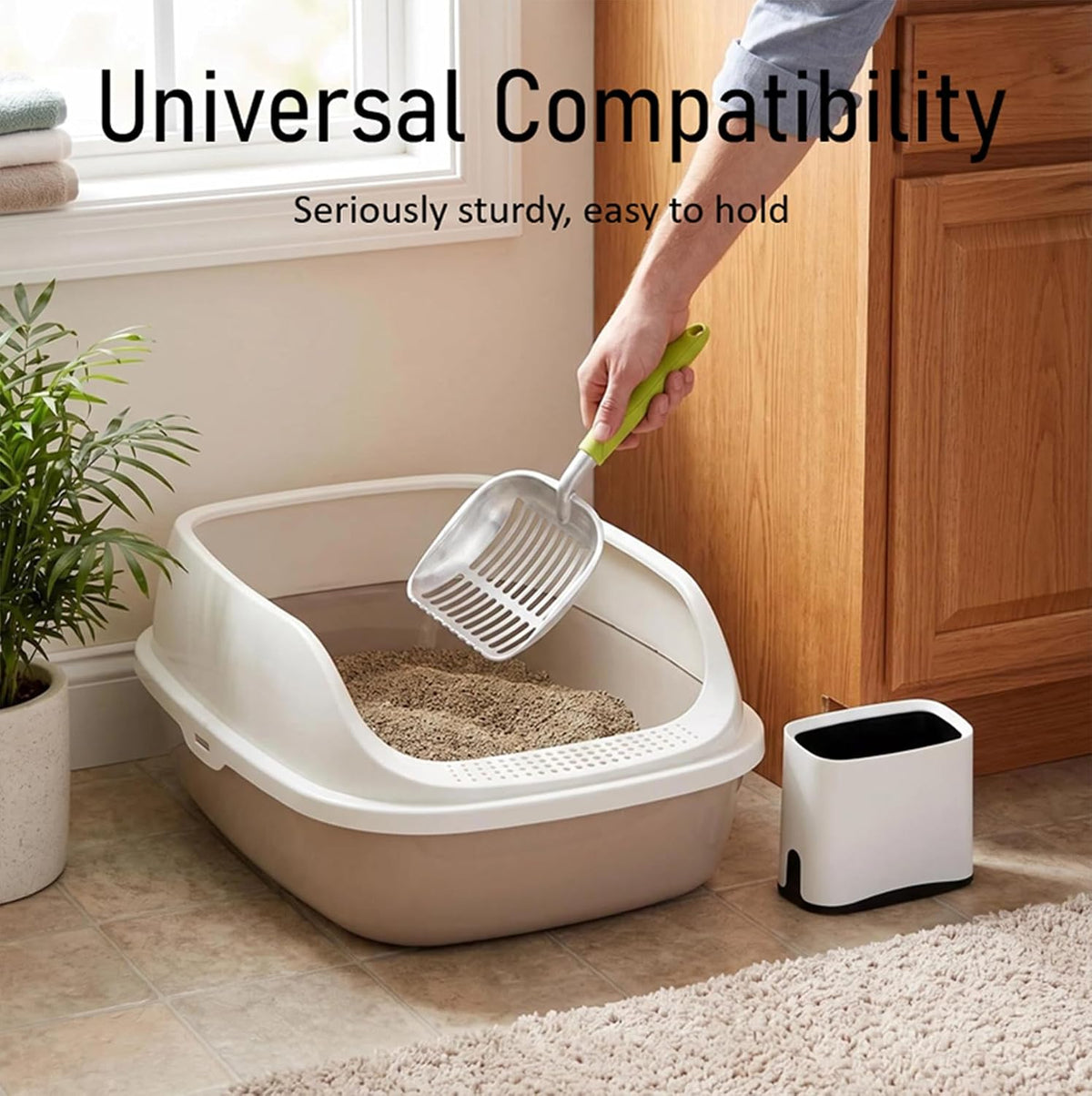 Heavy Duty Cat Litter Scoop with Holder - All Metal Cat Litter Scooper with Holder - Reduces Dust & Waste - Kitty Litter Sifting Shovel Comfy Handle - Stainless Steel Cats Litter Scooper